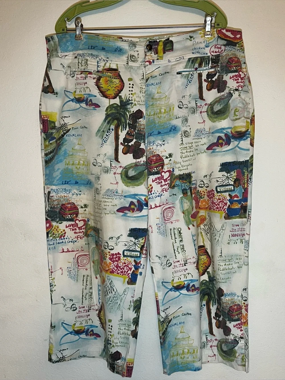 Chicos XL 3 Crop India Graphic Artsy Print Pants Travel Cruise Wearable Art - Picture 1 of 15